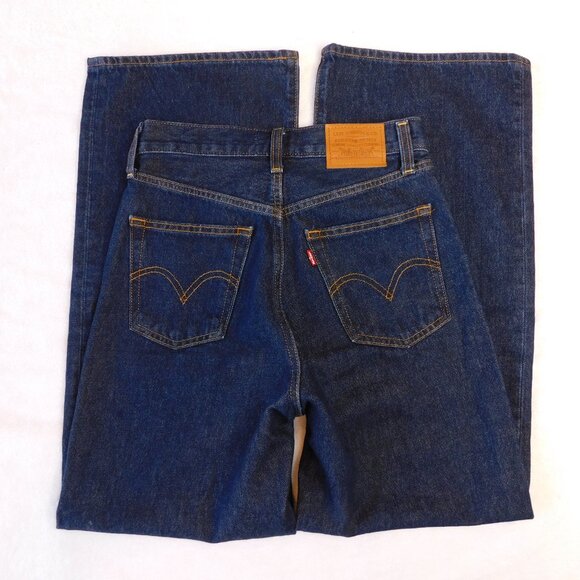 Levi's Ribcage Wide Leg Jeans in Shaded View | Dark Wash Denim | Y2K | EUC | 25 - Picture 5 of 11